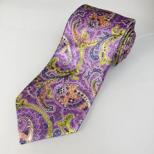 Brioni Necktie Mens OS Purple Paisley Silk wedding Easter Handmade Italy 3.5"